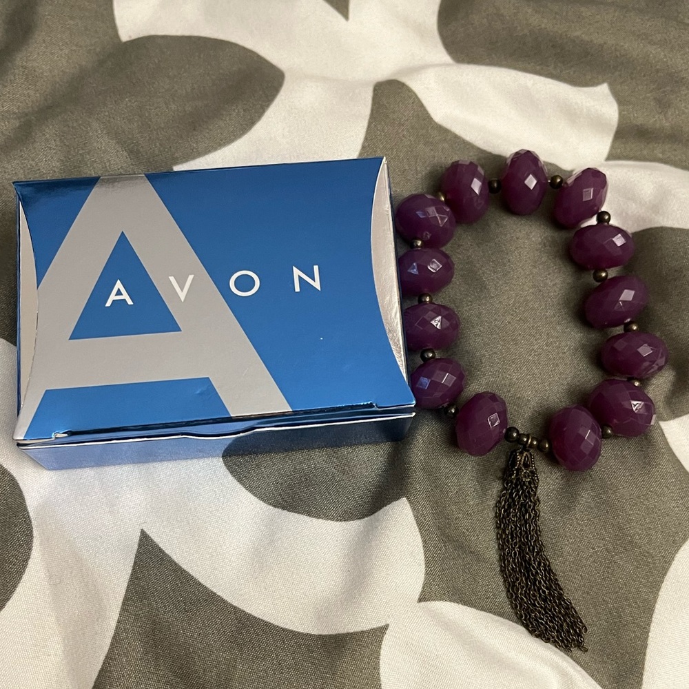 Chunky Bead Bracelet Boho Plum Festival Fringe Statement AVON Jewelry Anthro New
